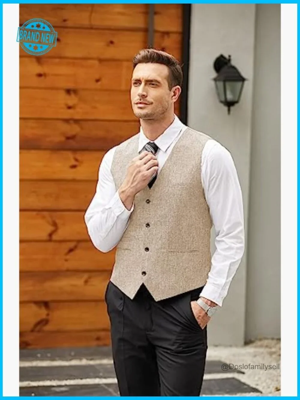 Slim Fit Suit Vest Lightweight Business Casual Modern Classic Herringbone